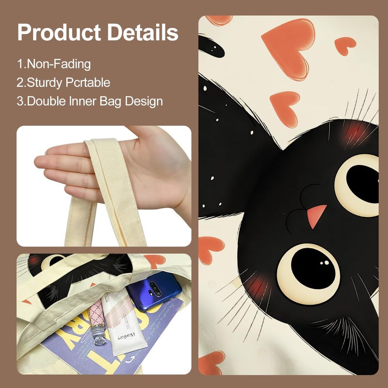 ANNA QUEEN Cat Tote Bag Shoulder Bag Handle Bag for Gym Yoga Picnic Beach Kitchen Reusable - Image 4